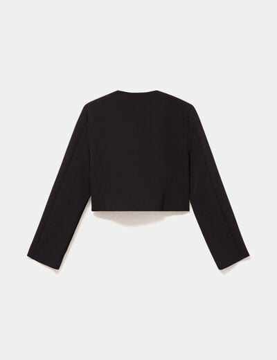 Blazer droit cropped col rond noir femme