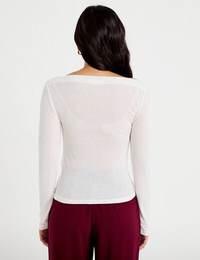 T-shirt col b&eacute;nitier manches longues ecru femme