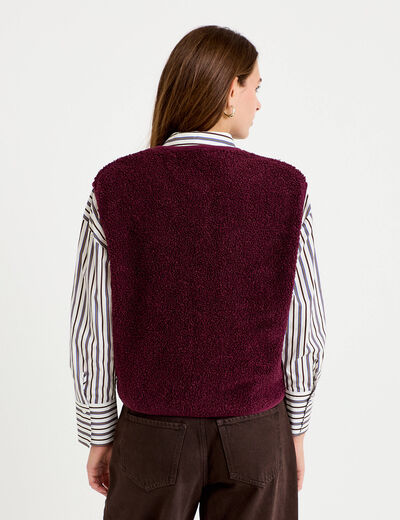 Veste sans manches fausse fourrure prune femme