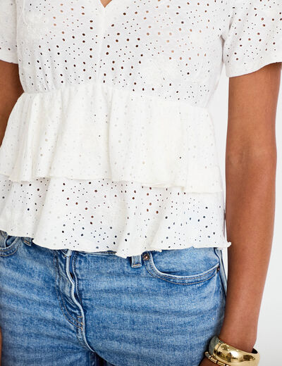 Blouse d&eacute;collet&eacute; manches courtes ecru femme