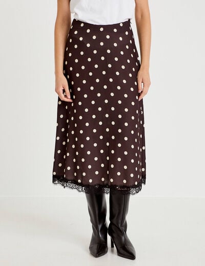 Jupe &eacute;vas&eacute;e 3/4 en dentelle marron femme
