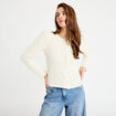 Gilet duveteux manches longues col rond ecru femme