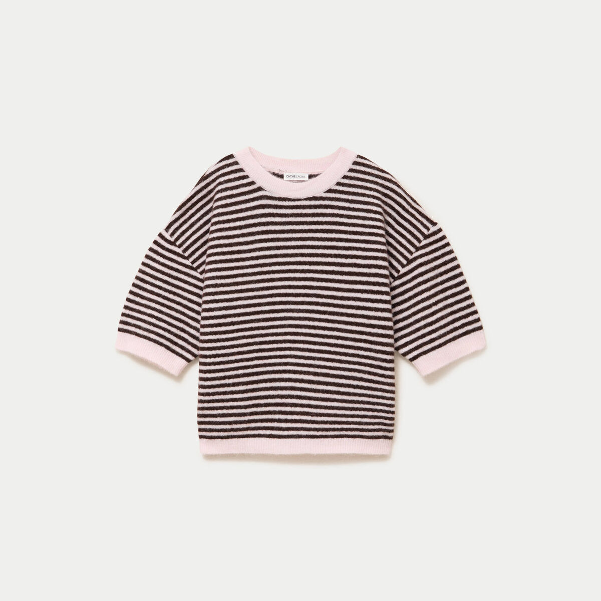 Pull ample duveteux manches courtes rose clair femme