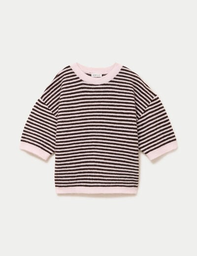 Pull ample duveteux manches courtes rose clair femme