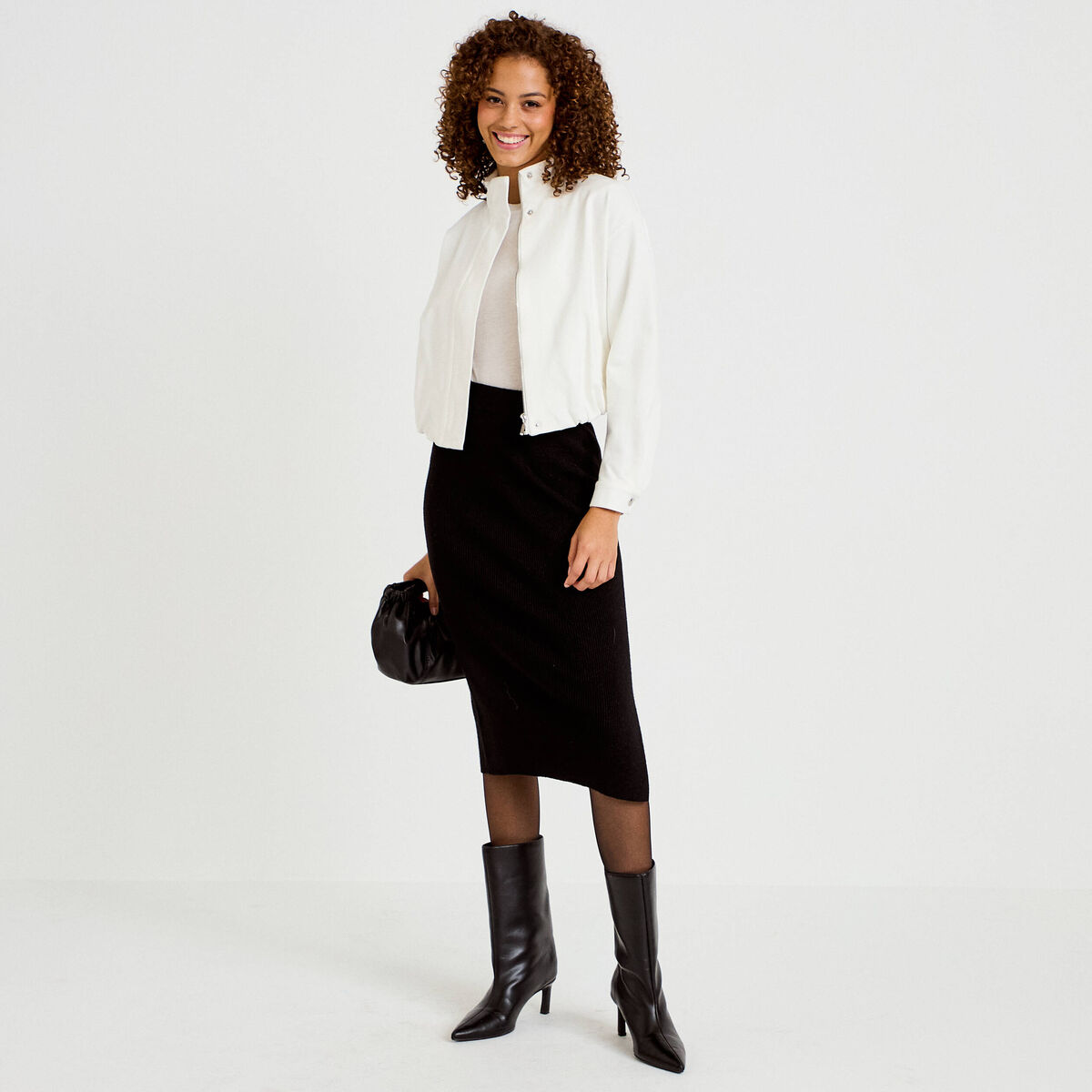 Veste cropped bas resserr&eacute; ecru femme
