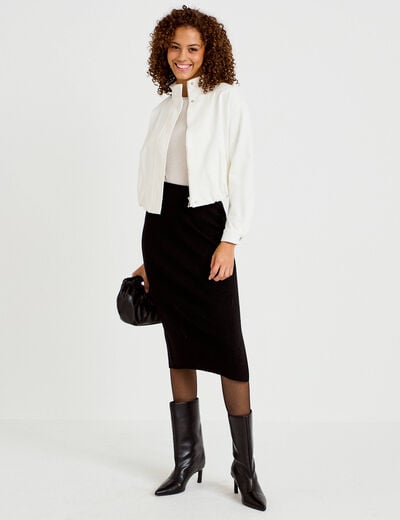 Veste cropped bas resserr&eacute; ecru femme