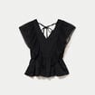 Blouse d&eacute;collet&eacute; voile manches courtes noir femme