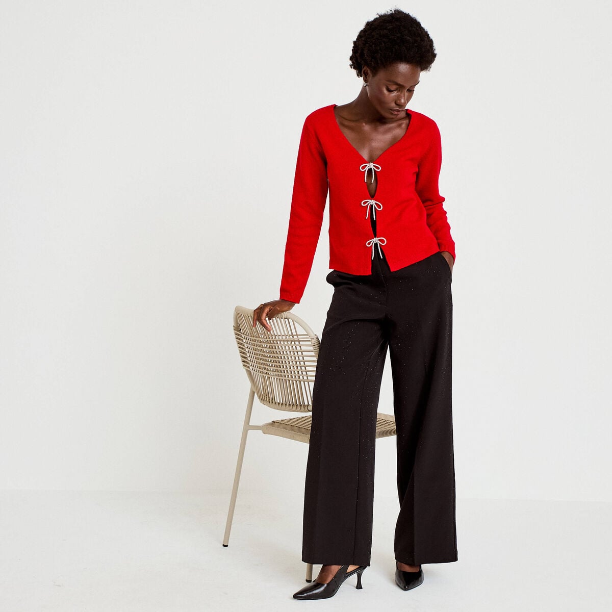 Pantalon bootcut &agrave; strass noir femme