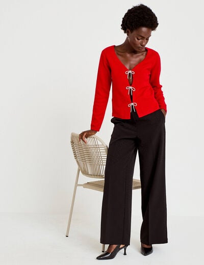 Pantalon bootcut &agrave; strass noir femme