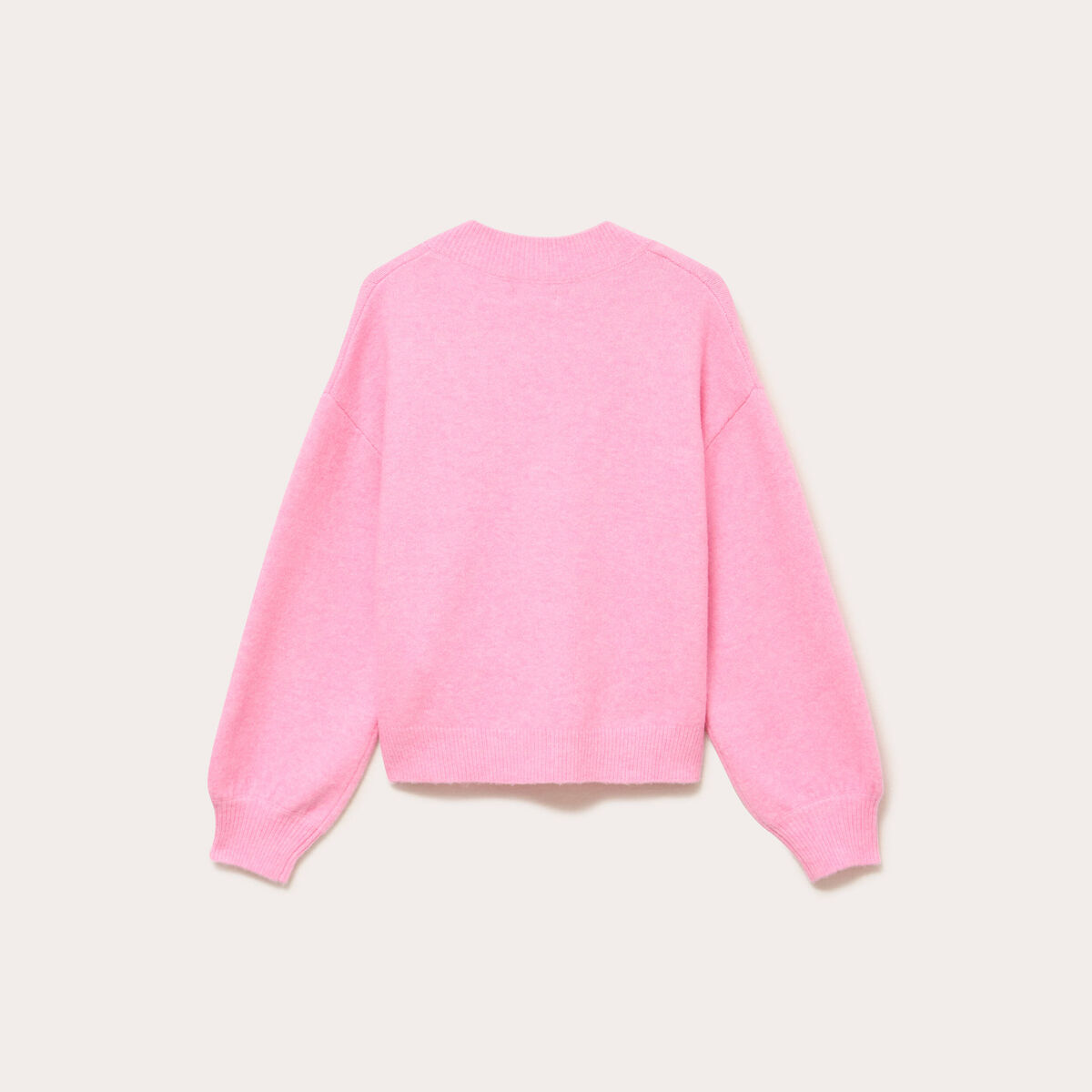 Pull col v manches longues rose femme