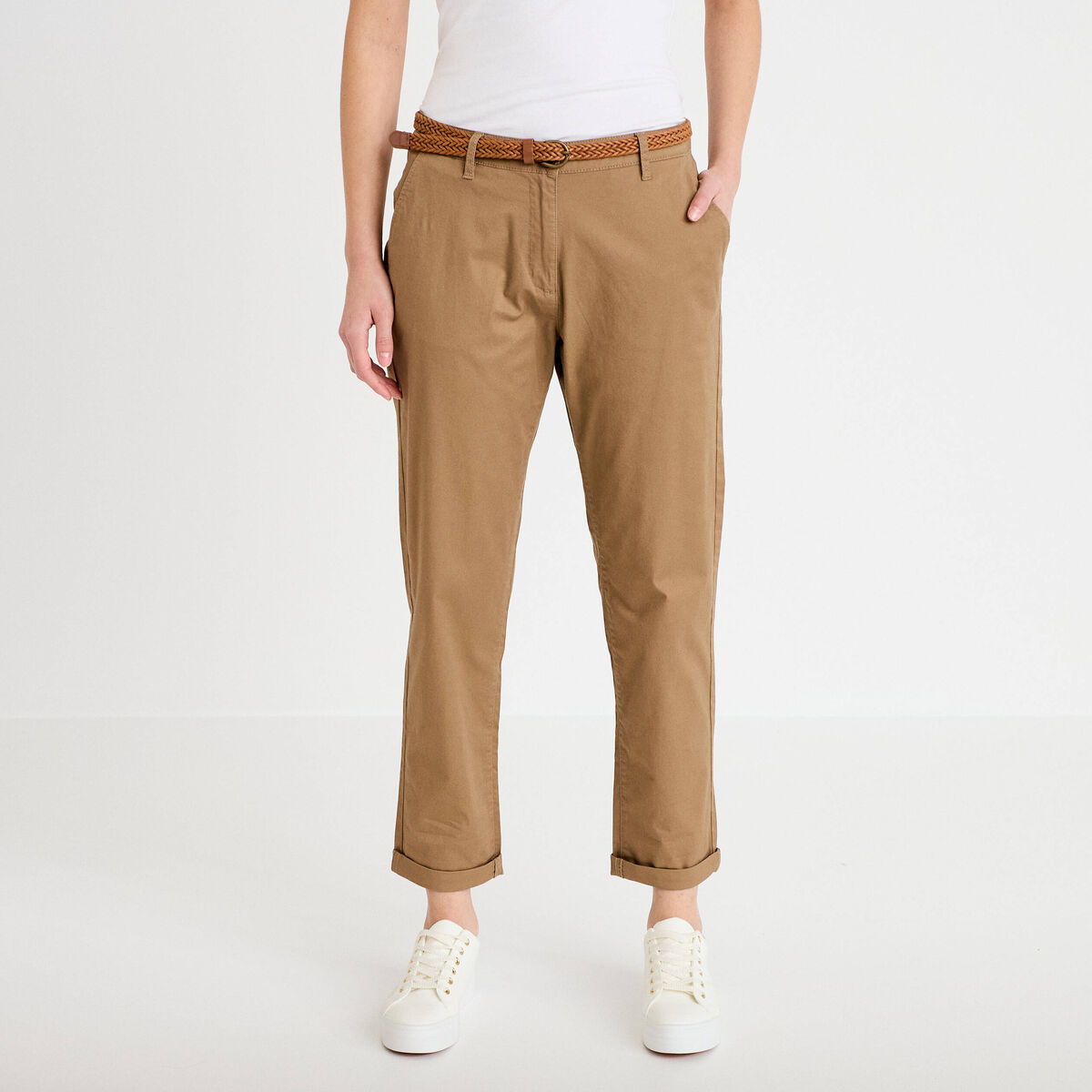 Pantalon chino 7/8&egrave;me beige femme