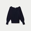 Pull oversize col bateau manches longues bleu marine femme