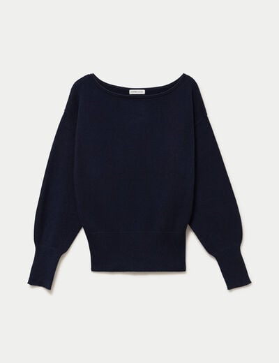 Pull oversize col bateau manches longues bleu marine femme