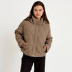 Veste droite &agrave; capuche manches longues taupe femme