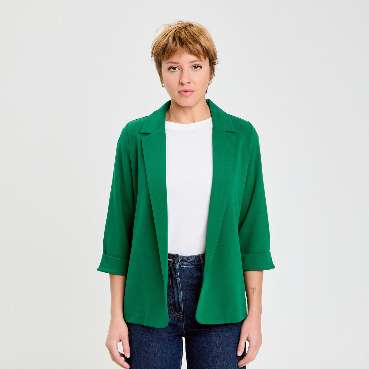 Veste blazer manches 3/4 vert femme