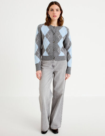 Cardigan col rond manches longues gris fonc&eacute; femme