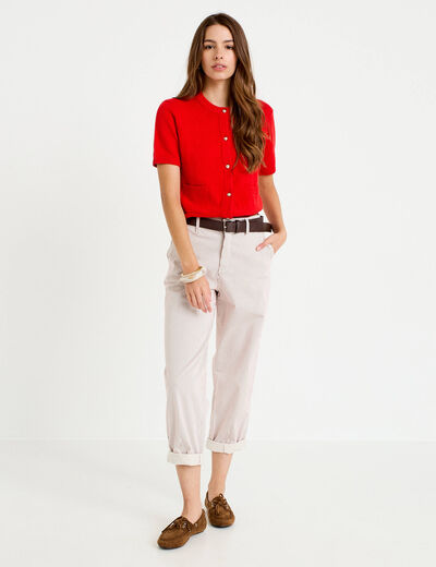 Pantalon chino 7/8&egrave;me taille &eacute;lastiqu&eacute;e vieux rose femme