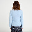 Pull ajour&eacute; col rond manches longues bleu clair femme
