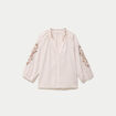 Blouse col v broderie manches 3/4 sable femme