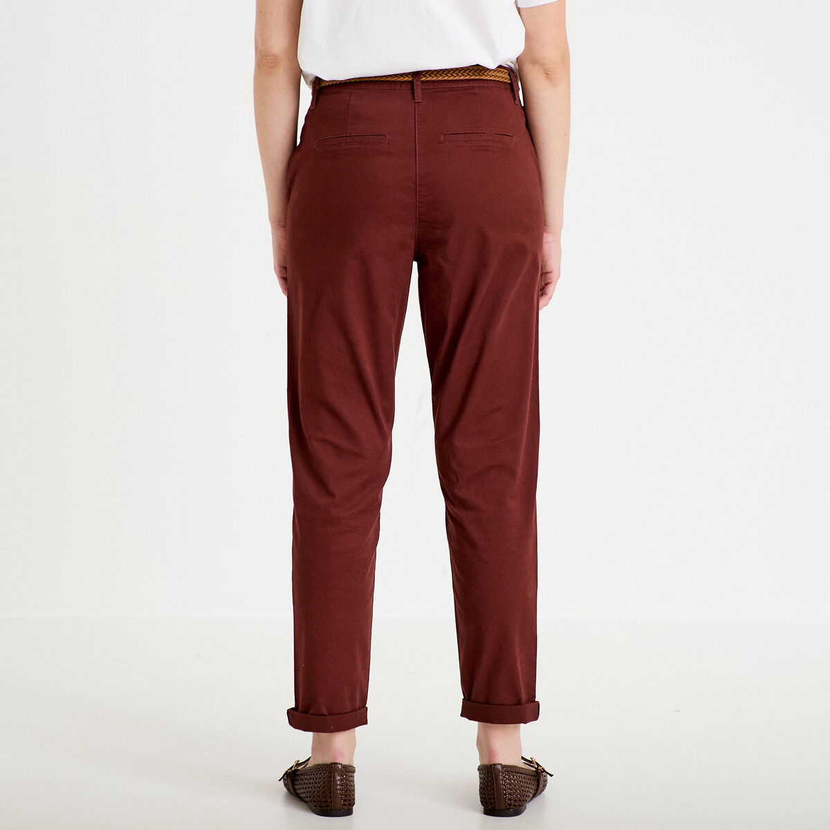 Pantalon chino 7/8&egrave;me marron femme