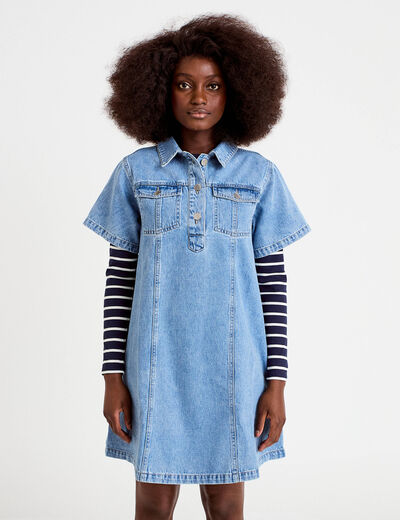 Robe droite en jean denim double stone femme