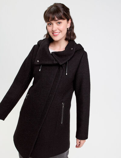 Manteau cintr&eacute; asym&eacute;trique noir femme