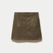 Jupe courte &eacute;vas&eacute;e en velours vert kaki femme