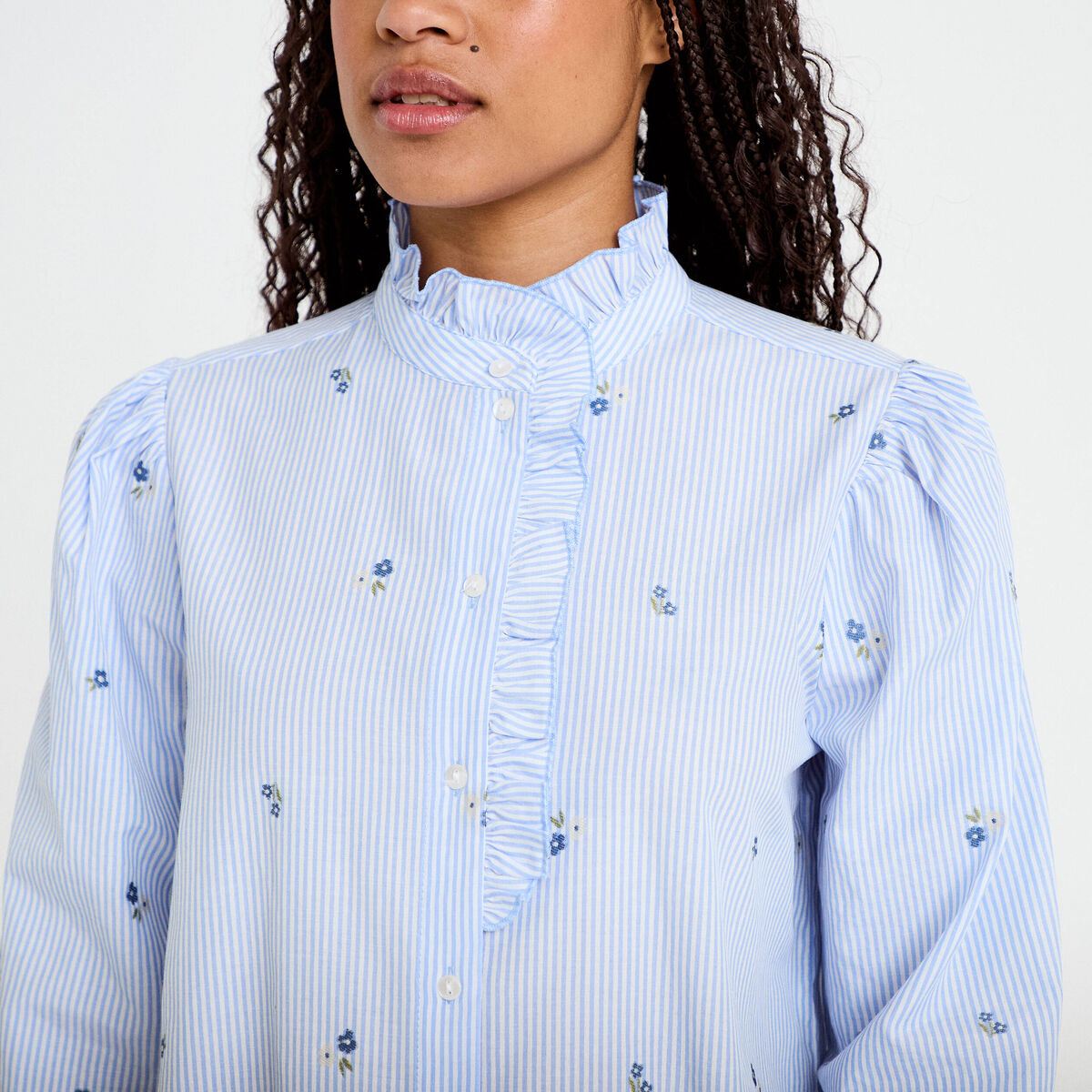 Chemise droite manches longues bleu ciel femme