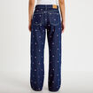 Jean wide leg taille haute brod&eacute; bleu fonc&eacute; femme