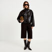 Veste oversize cropped similicuir noir femme