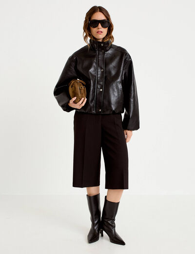 Veste oversize cropped similicuir noir femme