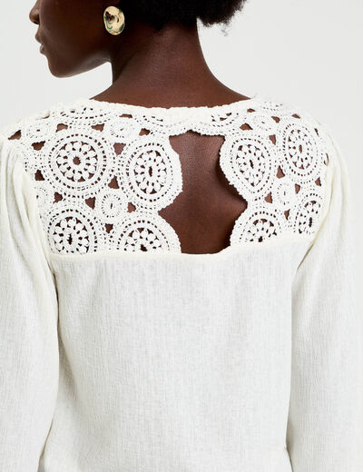 Blouse macram&eacute; bas &eacute;lastiqu&eacute; ecru femme