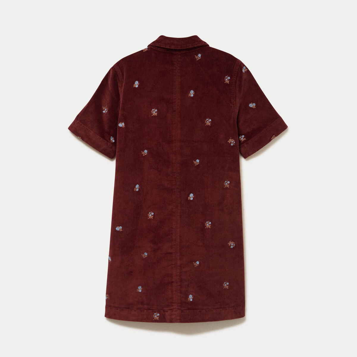 Robe droite courte en velours brod&eacute; marron femme