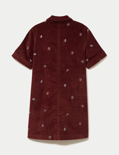 Robe droite courte en velours brod&eacute; marron femme
