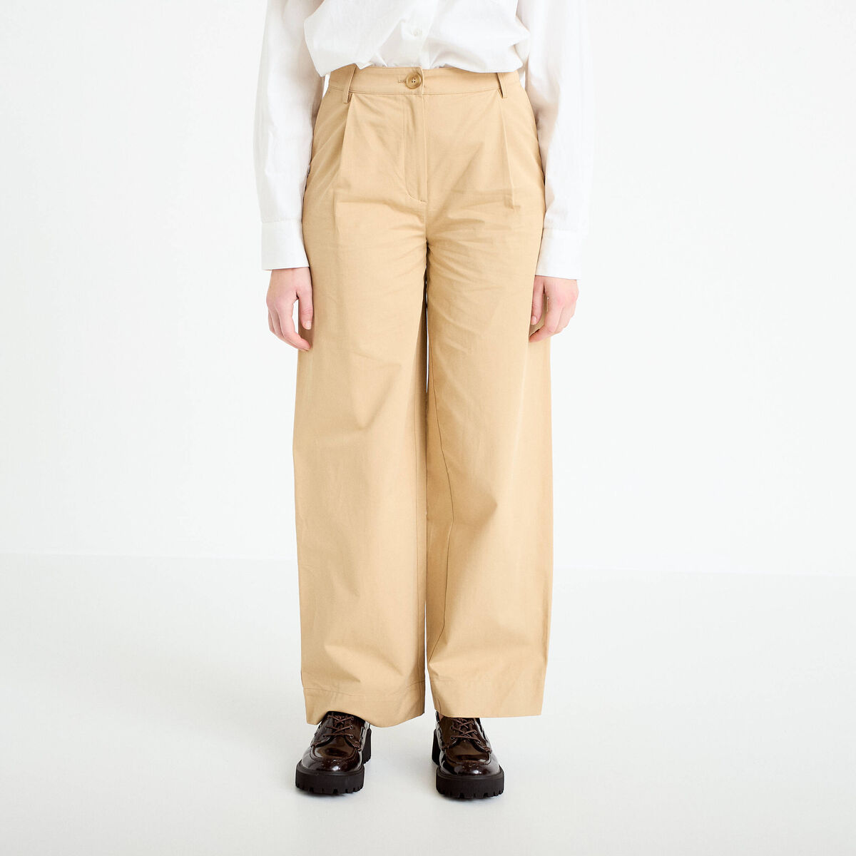 Pantalon large beige femme