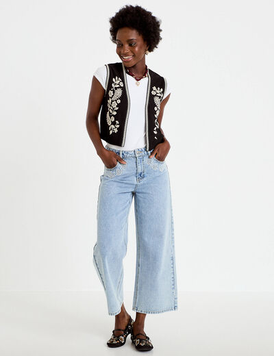 Gilet droit court sans manches noir femme