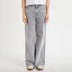 Jean wide leg taille haute brod&eacute; denim gris femme