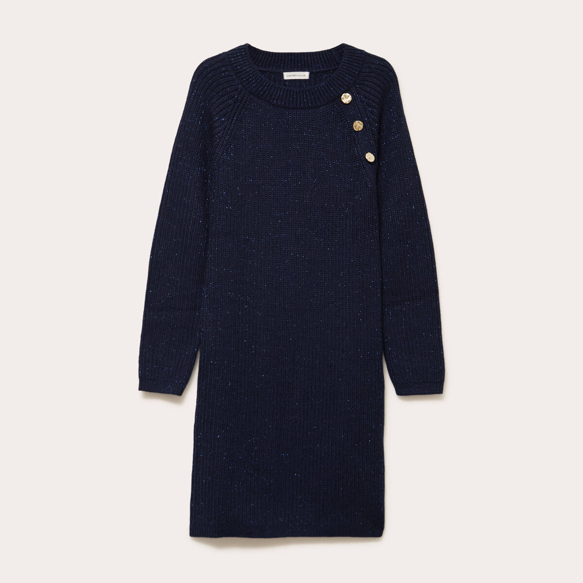 Robe pull d&eacute;tails de boutons bleu marine femme