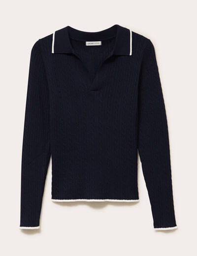 Polo ajust&eacute; cropped manches longues bleu marine femme