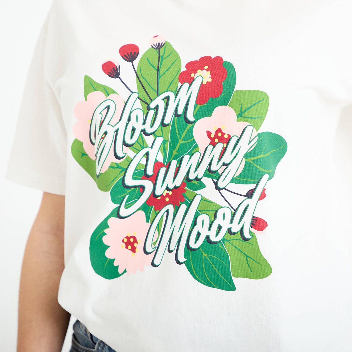 T-shirt col rond manches courtes ecru femme