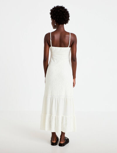 Robe longue &eacute;vas&eacute;e col v bretelles ecru femme