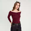 T-shirt c&ocirc;tel&eacute; col bardot violet fonc&eacute; femme