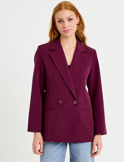 Blazer oversize brillant manches longues prune femme