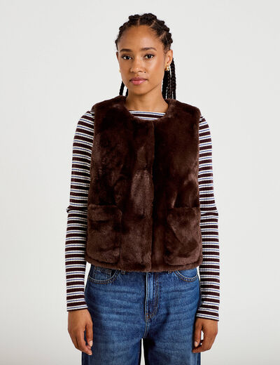 Gilet r&eacute;versible sans manches marron fonc&eacute; femme
