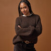 Pull ample col rond manches longues marron fonc&eacute; femme