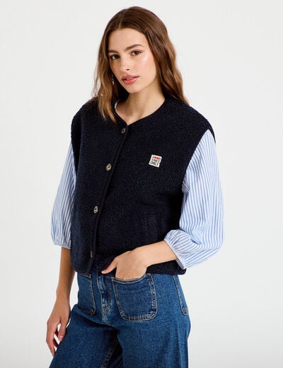 Gilet sans manches effet polaire bleu marine femme