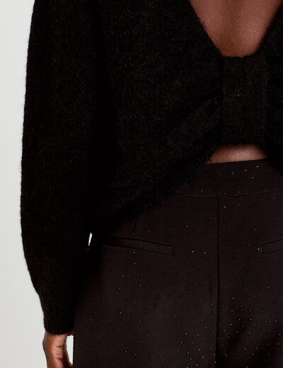 Pull col rond manches longues noir femme