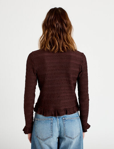 Gilet col rond manches longues bordeaux femme