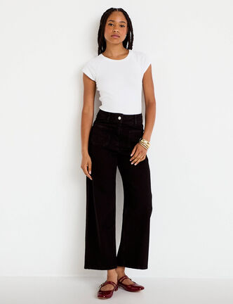 Jean wide leg cropped taille haute denim noir femme