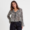 Blouse courte droite col v dentelle blanc femme